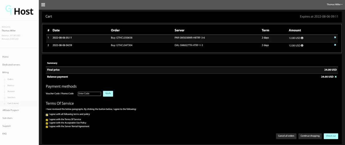 两台服务器的付款