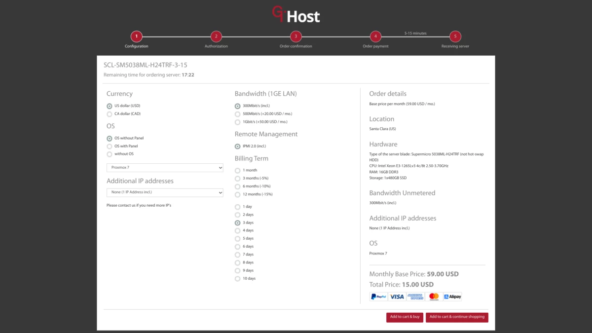 GTHost Server Order Panel